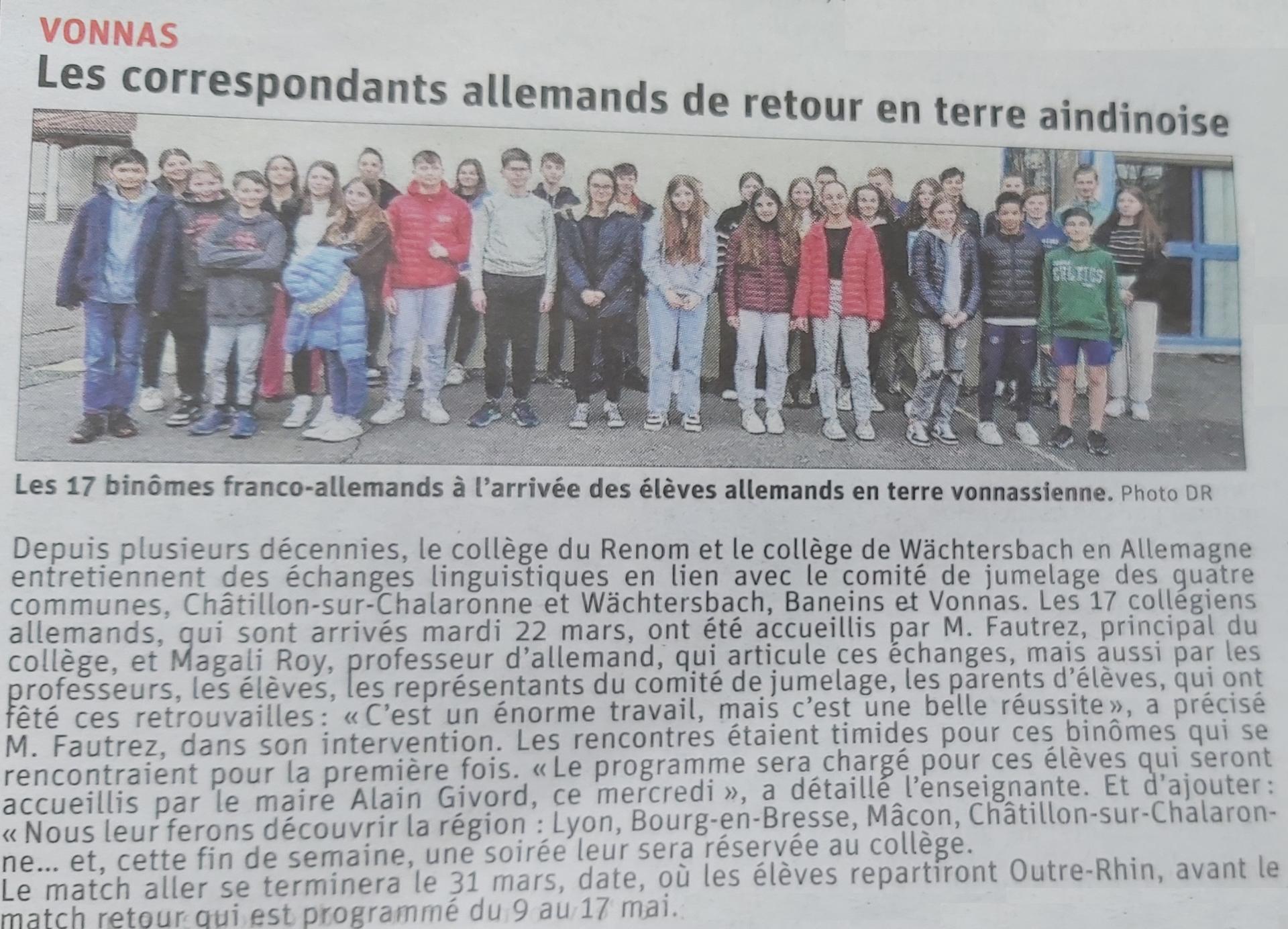 Article progres echange scolaire 2
